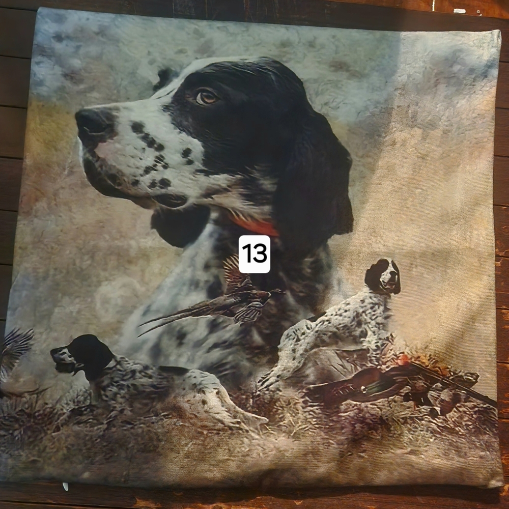 Accent Pillow Cover with Hunting Dog Art - Brown & White